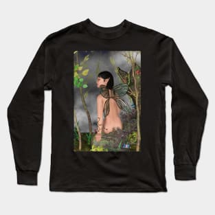 Fairy sitting on a rock in the woods Long Sleeve T-Shirt